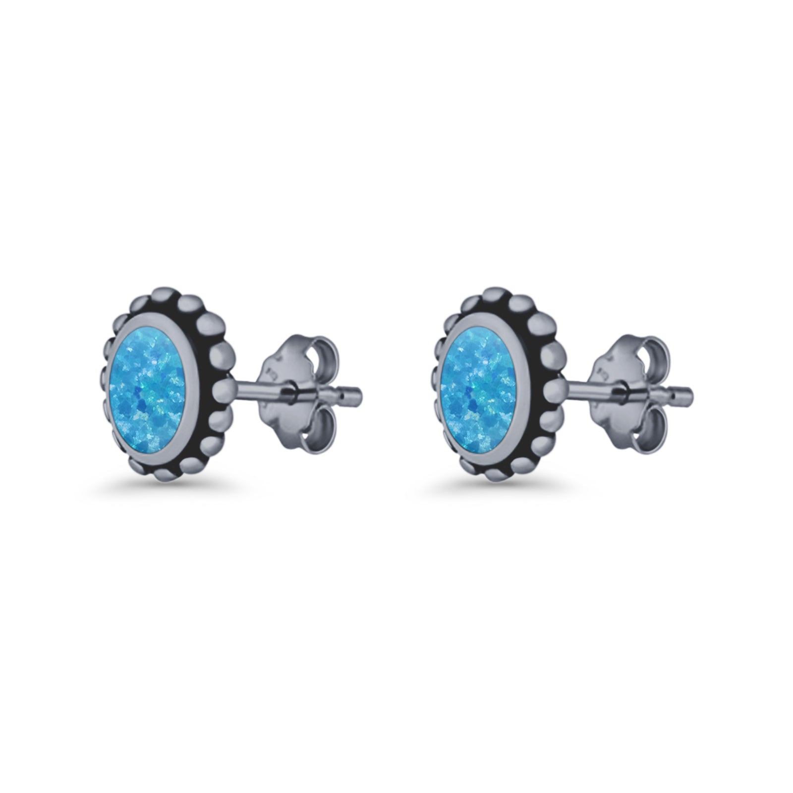 Oval 9.6mm Radiant Halo Stud Earring Lab Created Opal 925 Sterling Silver
