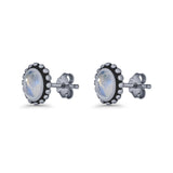 Oval 9.6mm Radiant Halo Stud Earring Lab Created Opal 925 Sterling Silver