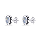 Oval 9.6mm Radiant Halo Stud Earring Lab Created Opal 925 Sterling Silver