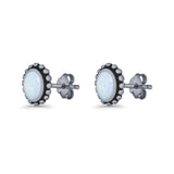 Oval 9.6mm Radiant Halo Stud Earring Lab Created Opal 925 Sterling Silver