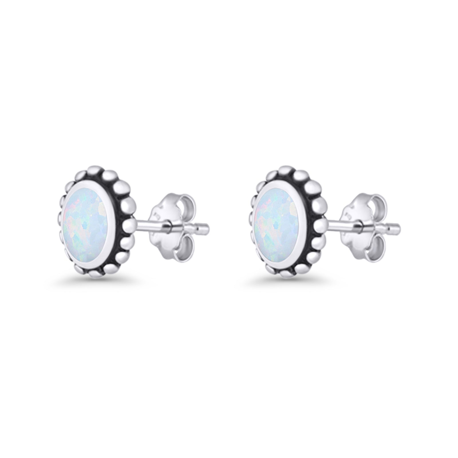 Oval 9.6mm Radiant Halo Stud Earring Lab Created Opal 925 Sterling Silver