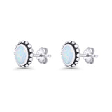 Oval 9.6mm Radiant Halo Stud Earring Lab Created Opal 925 Sterling Silver
