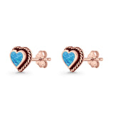 Heart Shaped Earring 8mm Twisted Rope Created Opal 925 Sterling Silver