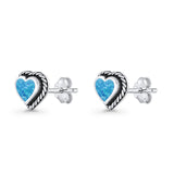 Heart Shaped Earring 8mm Twisted Rope Created Opal 925 Sterling Silver