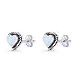 Heart Shaped Earring 8mm Twisted Rope Created Opal 925 Sterling Silver
