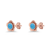 Flower 7.5mm Round Lab Created Opal Floral Stud Earring Oxidized 925 Sterling Silver