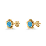 Flower 7.5mm Round Lab Created Opal Floral Stud Earring Oxidized 925 Sterling Silver