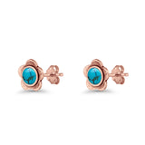 Flower 7.5mm Round Lab Created Opal Floral Stud Earring Oxidized 925 Sterling Silver