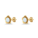 Flower 7.5mm Round Lab Created Opal Floral Stud Earring Oxidized 925 Sterling Silver