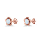 Flower 7.5mm Round Lab Created Opal Floral Stud Earring Oxidized 925 Sterling Silver