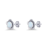 Flower 7.5mm Round Lab Created Opal Floral Stud Earring Oxidized 925 Sterling Silver