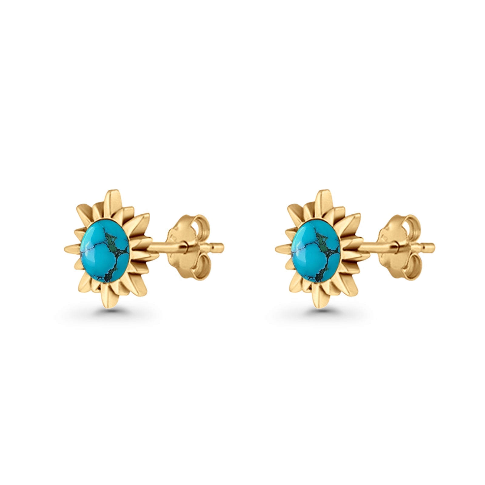 Sunflower 11mm Round Lab Created Opal Stud Earring Star Oxidized 925 Sterling Silver