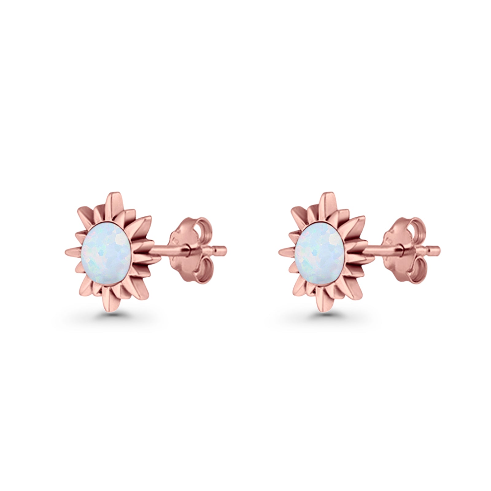 Sunflower 11mm Round Lab Created Opal Stud Earring Star Oxidized 925 Sterling Silver