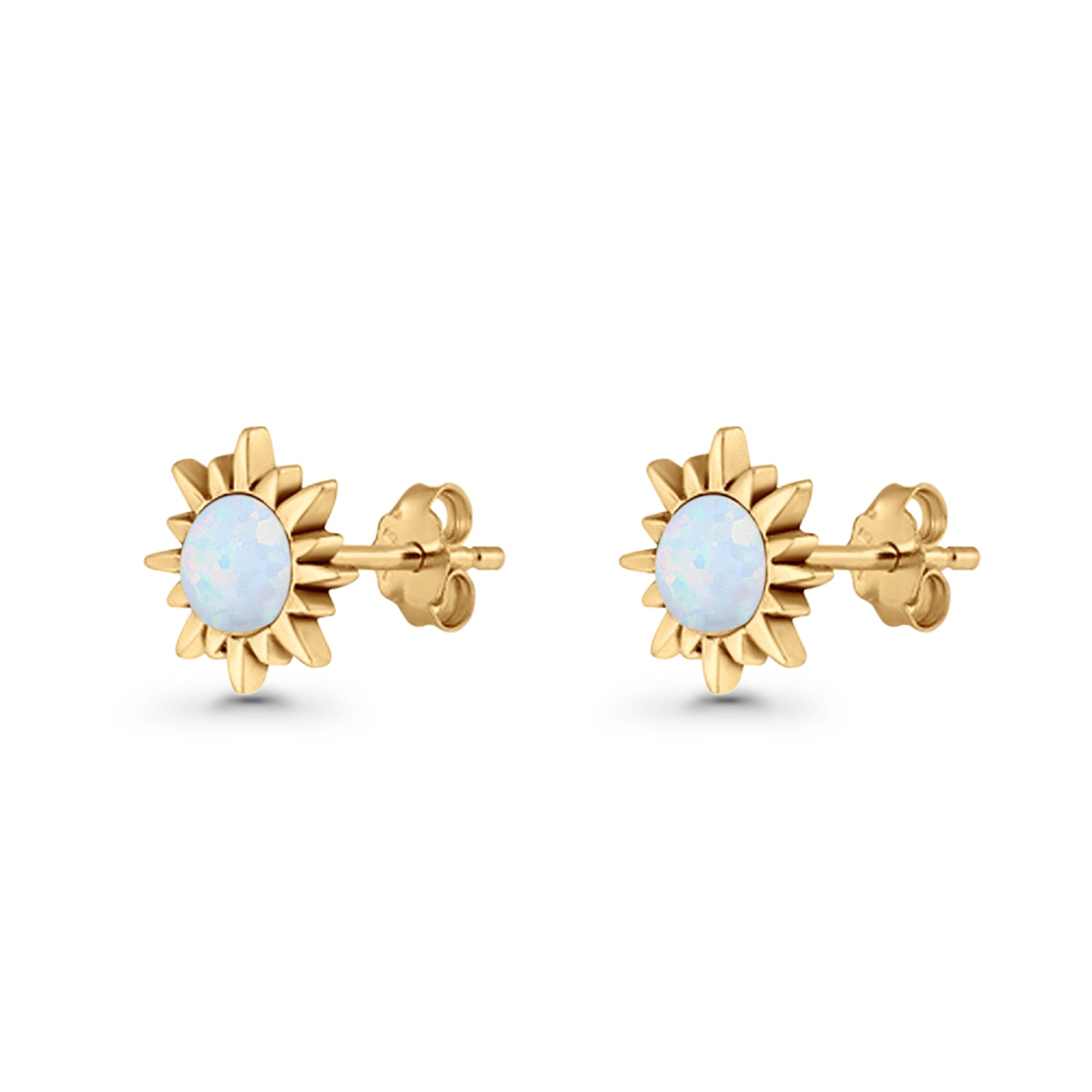 Sunflower 11mm Round Lab Created Opal Stud Earring Star Oxidized 925 Sterling Silver