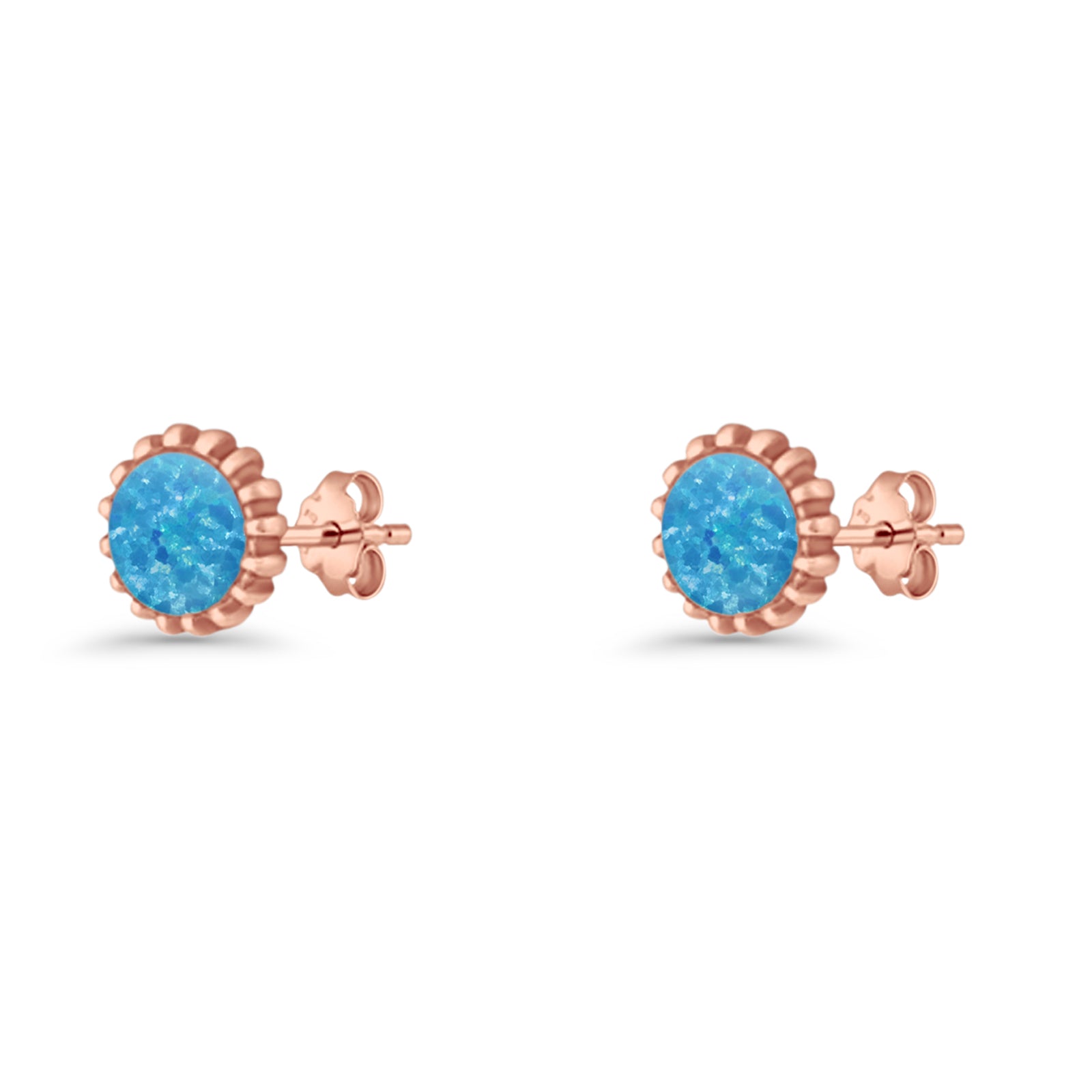 Round 7.3mm Stud Earring Lab Created Opal Oxidized 925 Sterling Silver