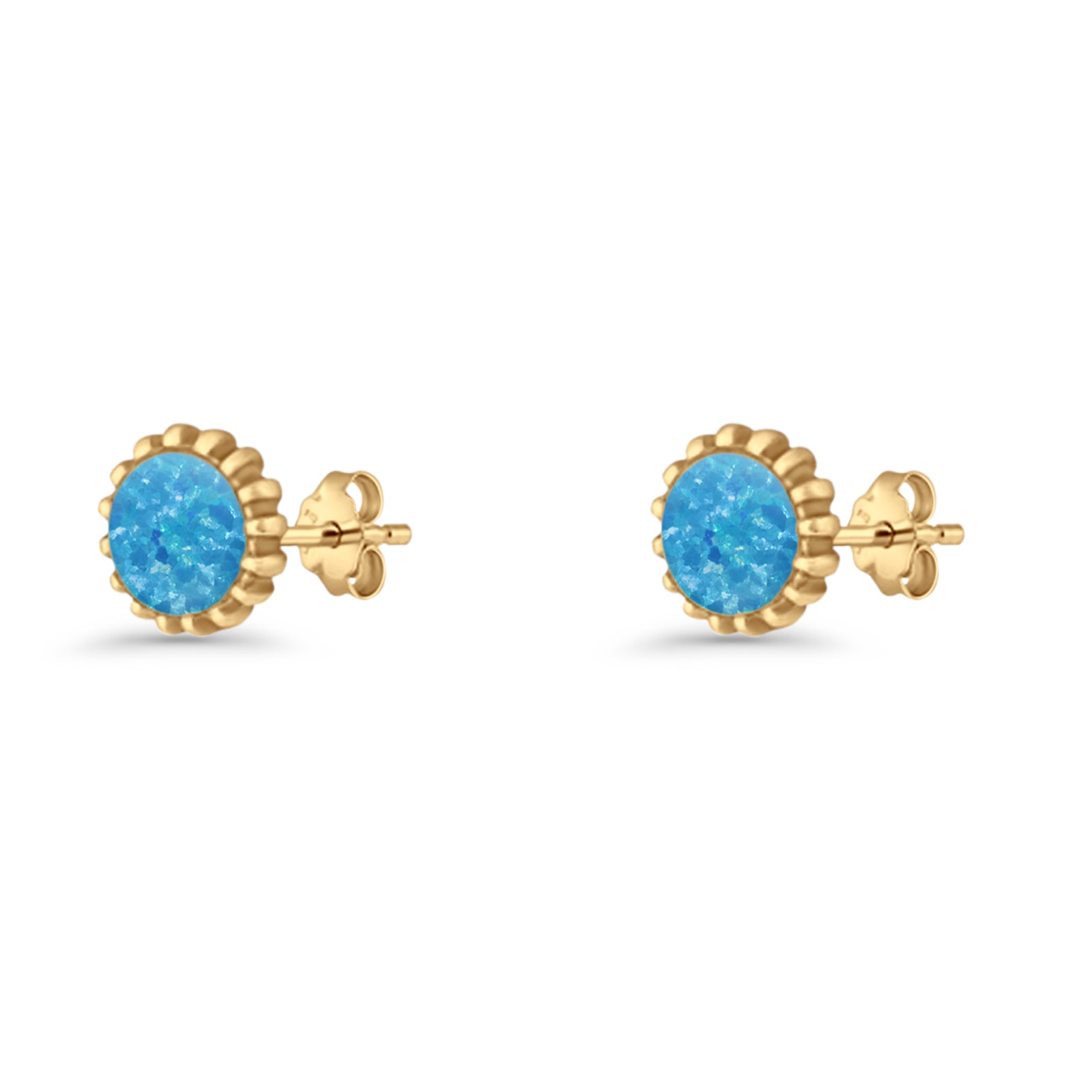 Round 7.3mm Stud Earring Lab Created Opal Oxidized 925 Sterling Silver