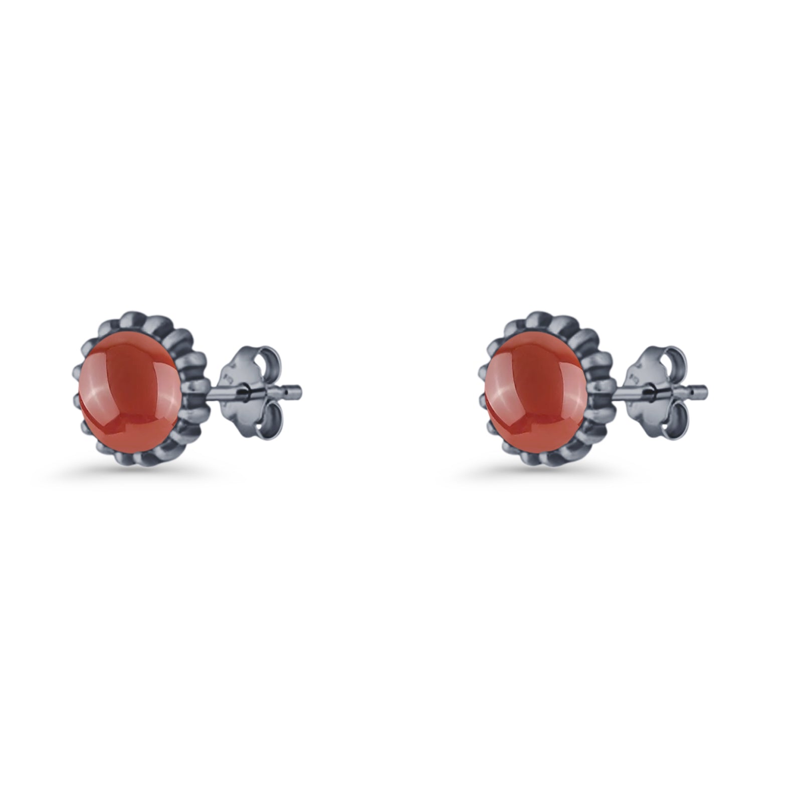 Round 7.3mm Stud Earring Lab Created Opal Oxidized 925 Sterling Silver