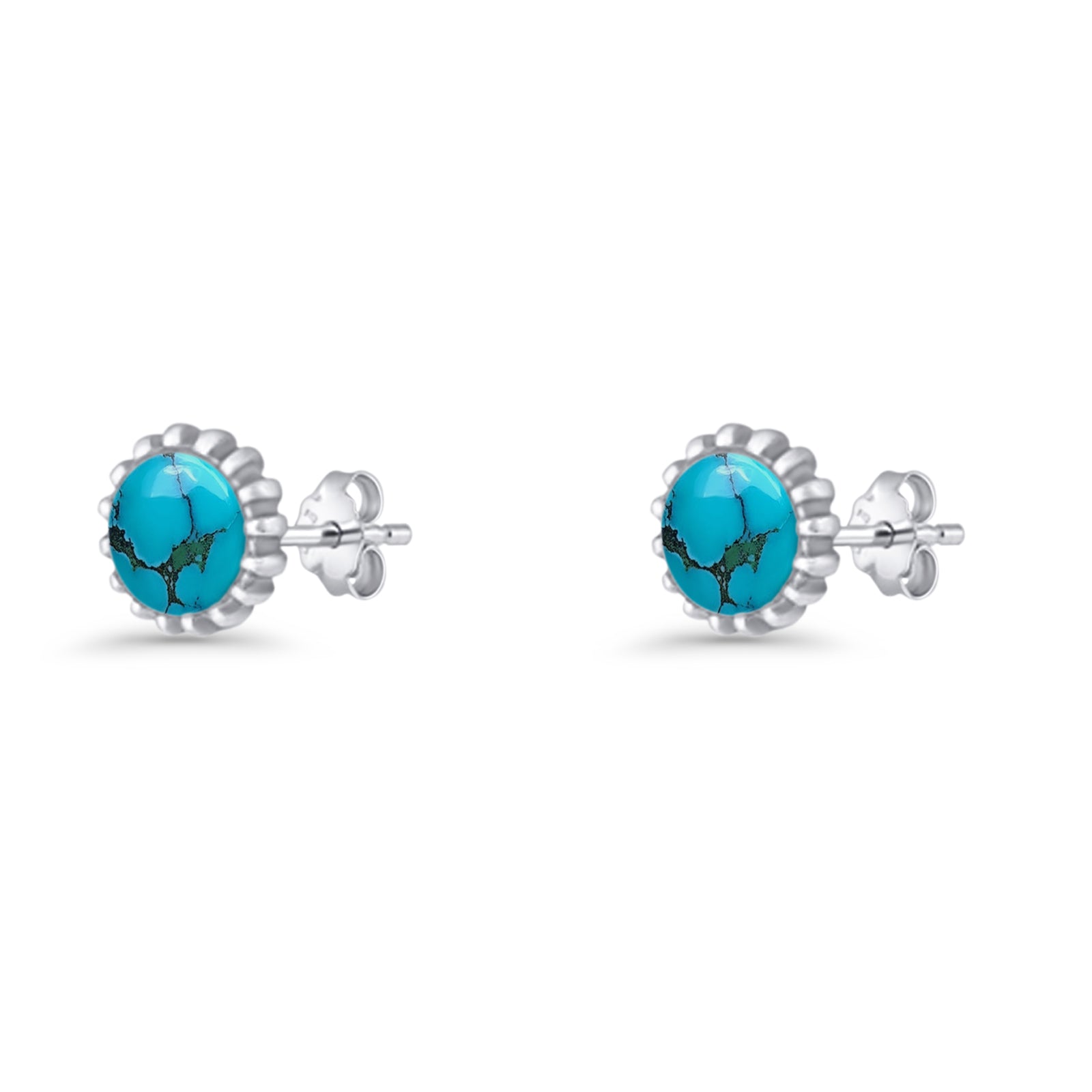Round 7.3mm Stud Earring Lab Created Opal Oxidized 925 Sterling Silver