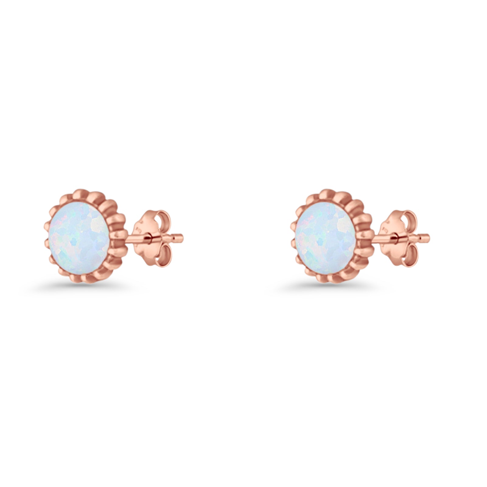 Round 7.3mm Stud Earring Lab Created Opal Oxidized 925 Sterling Silver