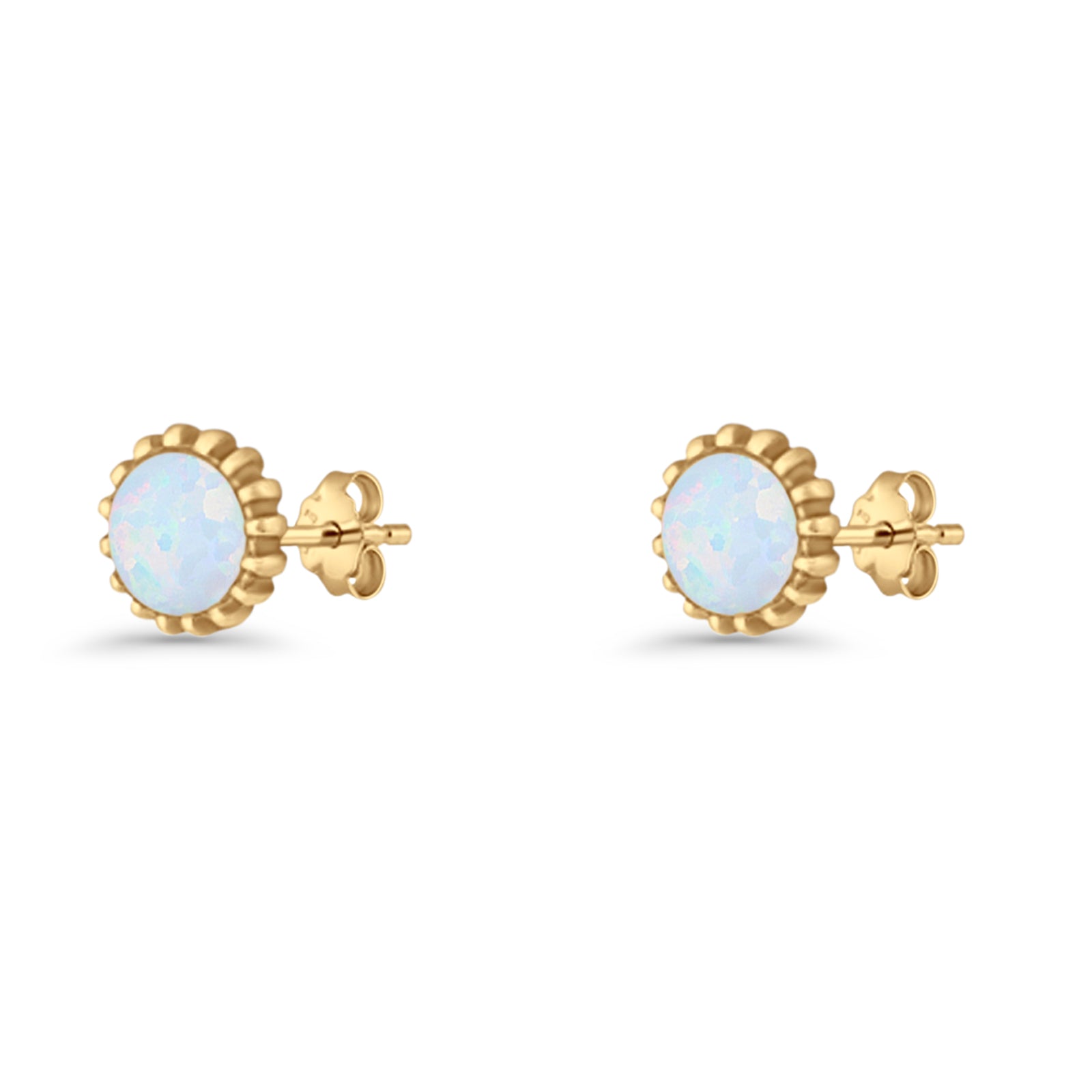 Round 7.3mm Stud Earring Lab Created Opal Oxidized 925 Sterling Silver