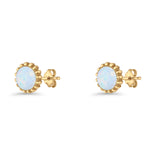 Round 7.3mm Stud Earring Lab Created Opal Oxidized 925 Sterling Silver