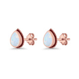 Pear Teardrop Twisted Rope Lab Created Opal Stud Earring Oxidized 925 Sterling Silver