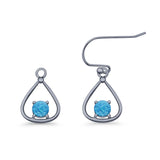 Pear 15.2mm Fishhook Earring Oxidized Round Lab Created Opal 925 Sterling Silver