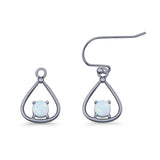 Pear 15.2mm Fishhook Earring Oxidized Round Lab Created Opal 925 Sterling Silver