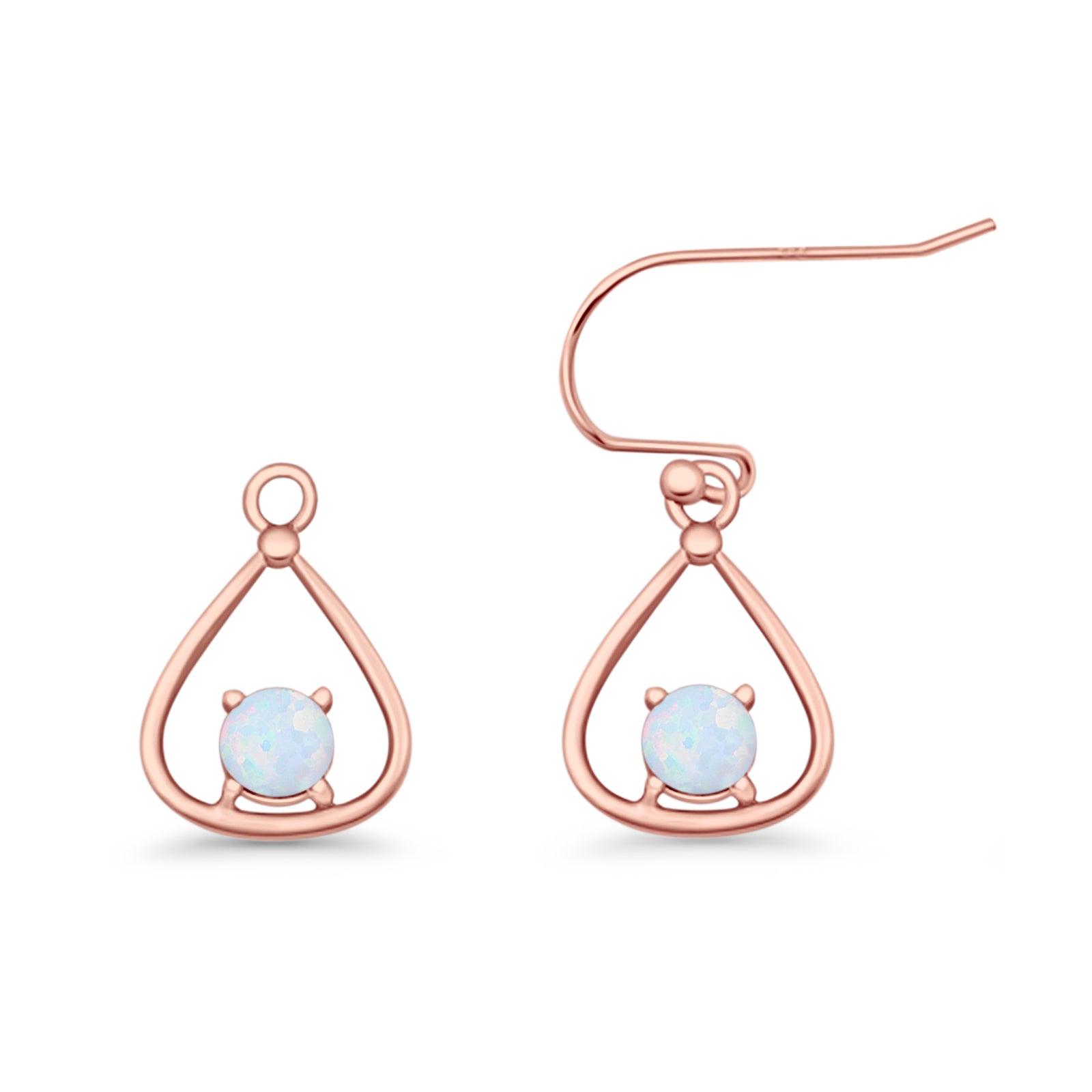 Pear 15.2mm Fishhook Earring Oxidized Round Lab Created Opal 925 Sterling Silver