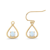 Pear 15.2mm Fishhook Earring Oxidized Round Lab Created Opal 925 Sterling Silver