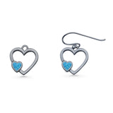 Heart Fishhook Earrings 13.2mm Lab Created Opal Oxidized 925 Sterling Silver