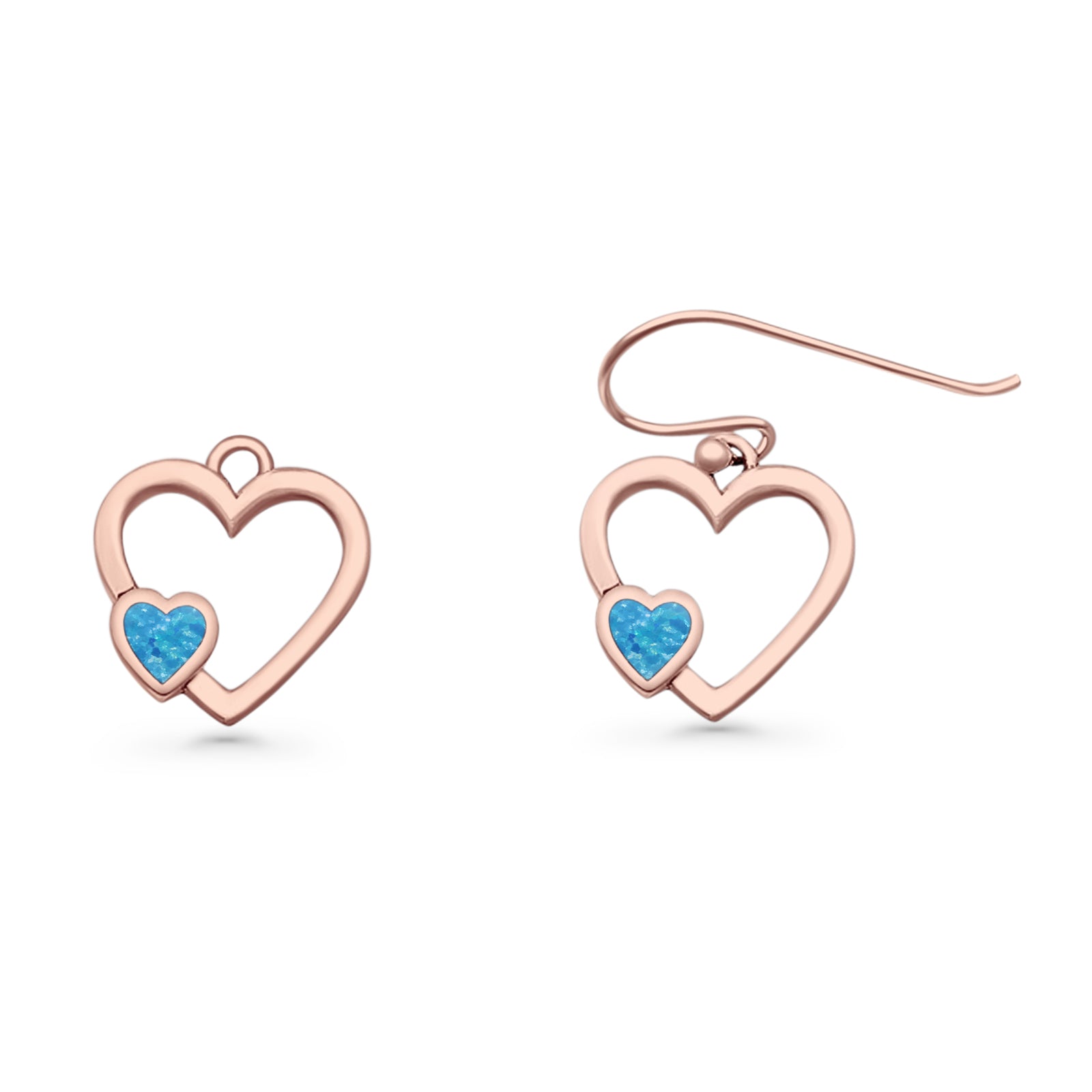 Heart Fishhook Earrings 13.2mm Lab Created Opal Oxidized 925 Sterling Silver