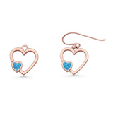 Heart Fishhook Earrings 13.2mm Lab Created Opal Oxidized 925 Sterling Silver