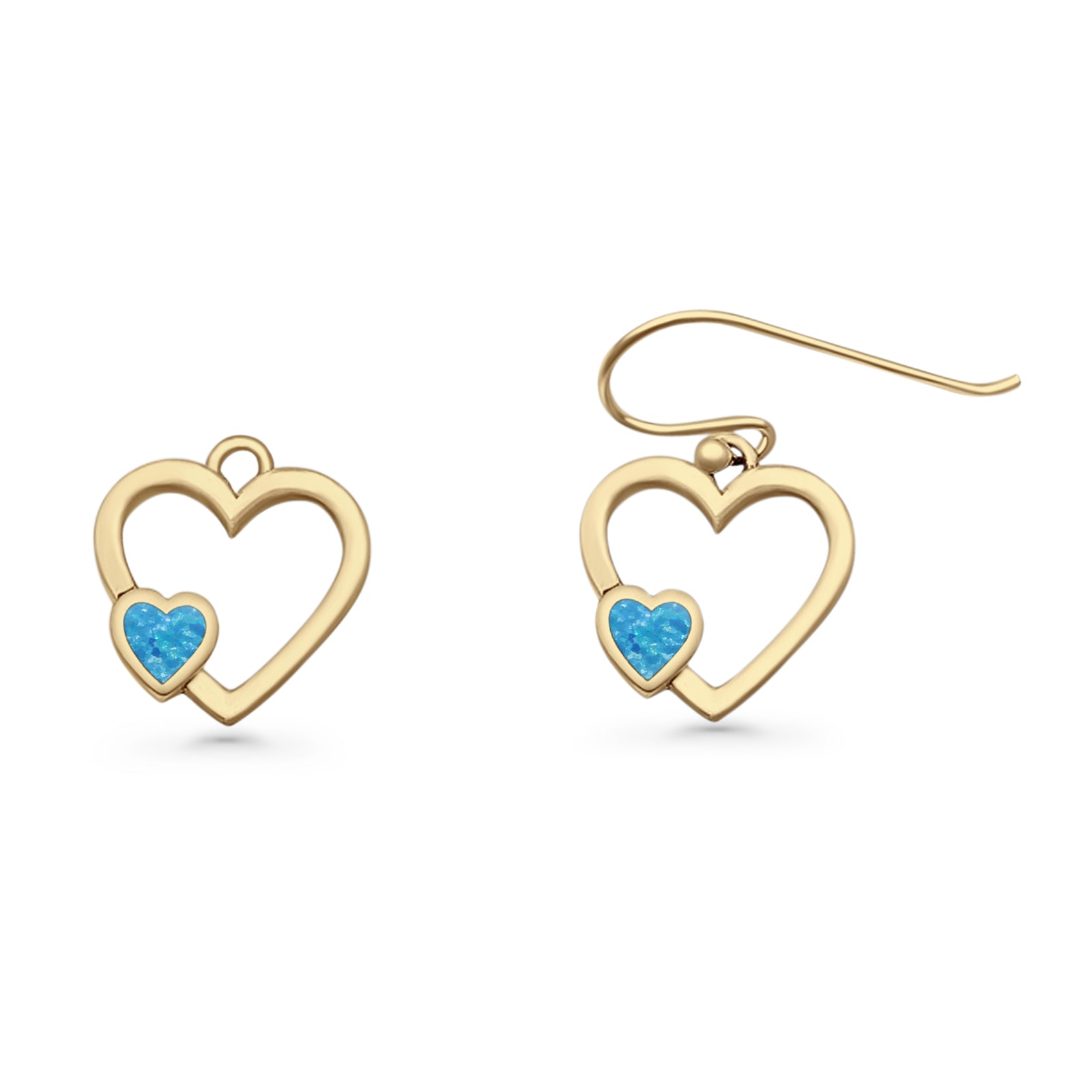 Heart Fishhook Earrings 13.2mm Lab Created Opal Oxidized 925 Sterling Silver