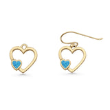 Heart Fishhook Earrings 13.2mm Lab Created Opal Oxidized 925 Sterling Silver
