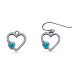 Heart Fishhook Earrings 13.2mm Lab Created Opal Oxidized 925 Sterling Silver