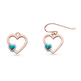 Heart Fishhook Earrings 13.2mm Lab Created Opal Oxidized 925 Sterling Silver