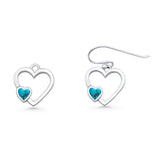 Heart Fishhook Earrings 13.2mm Lab Created Opal Oxidized 925 Sterling Silver
