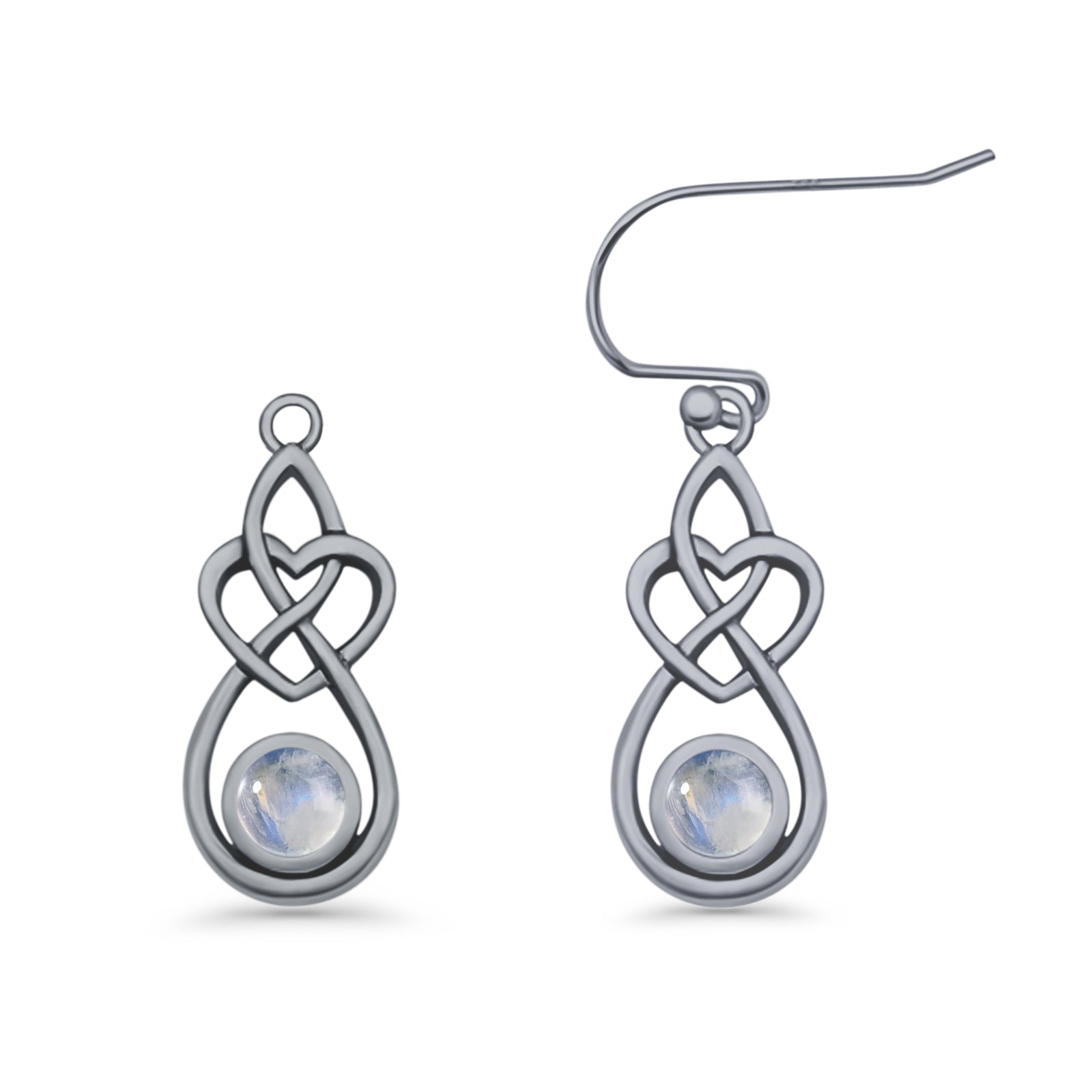 Round 19.7mm Lab Created Opal Celtic Knot Heart Fishhook Earring 925 Sterling Silver