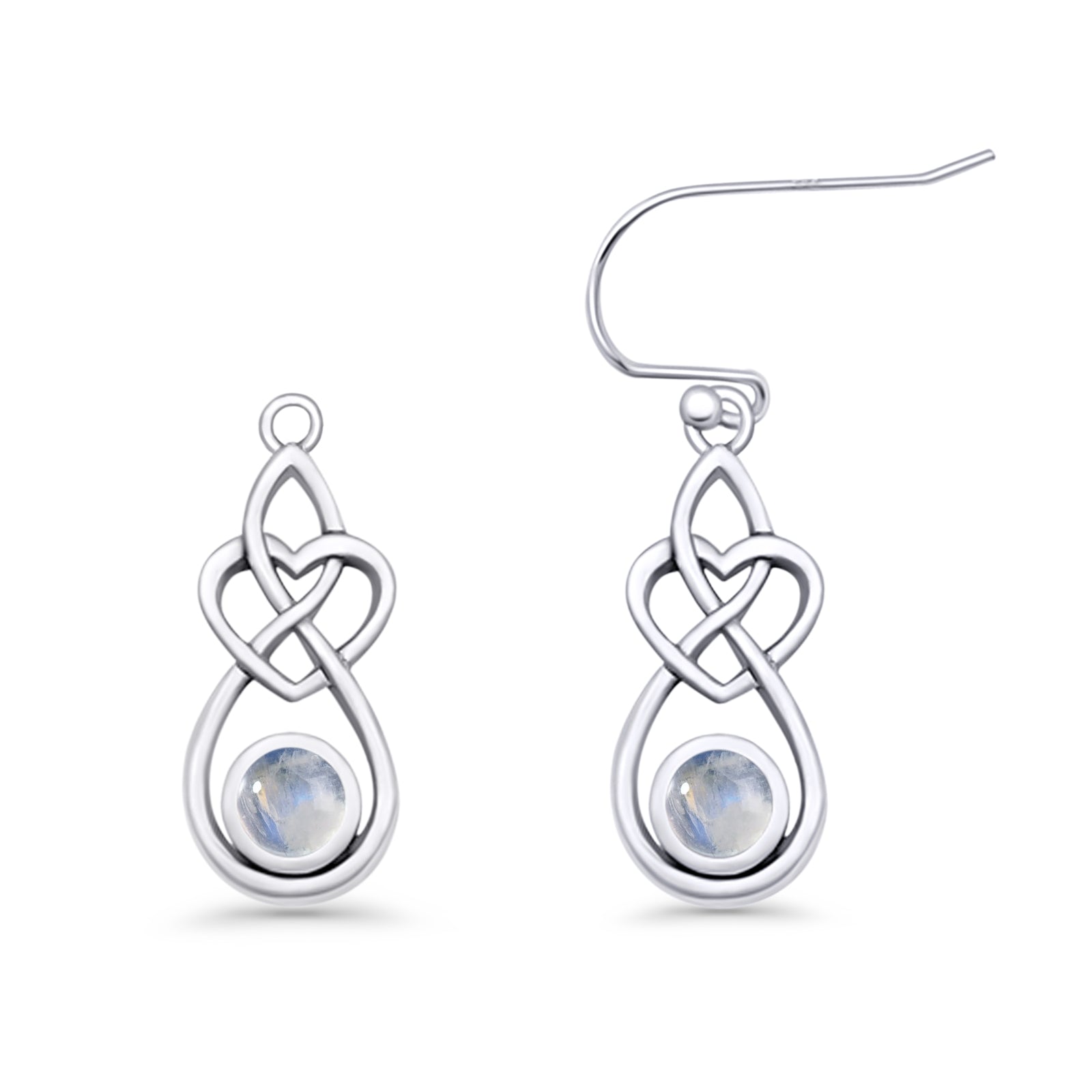 Round 19.7mm Lab Created Opal Celtic Knot Heart Fishhook Earring 925 Sterling Silver