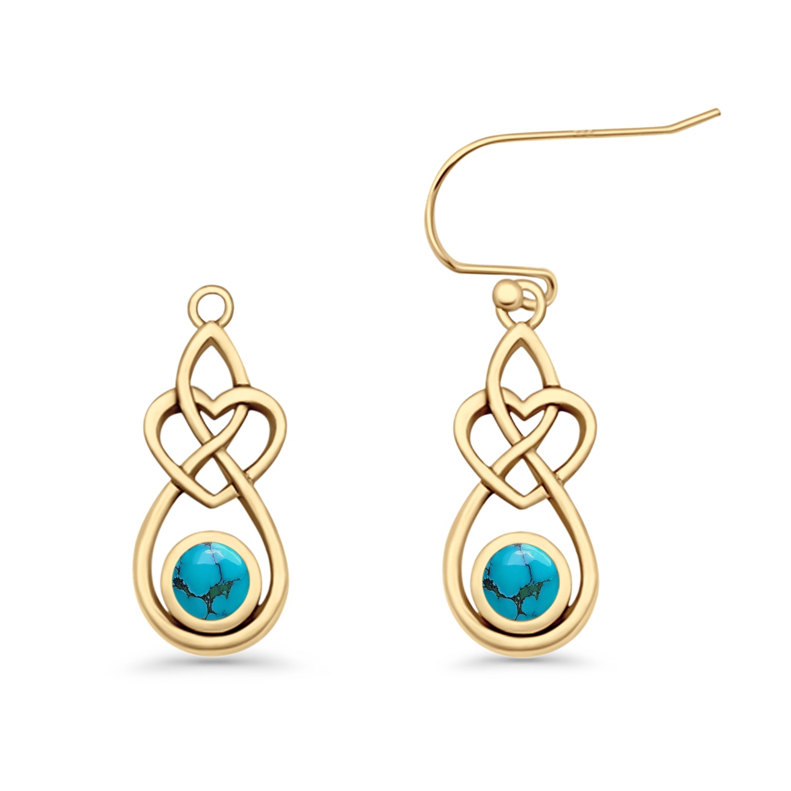 Round 19.7mm Lab Created Opal Celtic Knot Heart Fishhook Earring 925 Sterling Silver