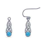 Round Lab Created Opal Trinity Dangle Fishhook Earring 925 Sterling Silver