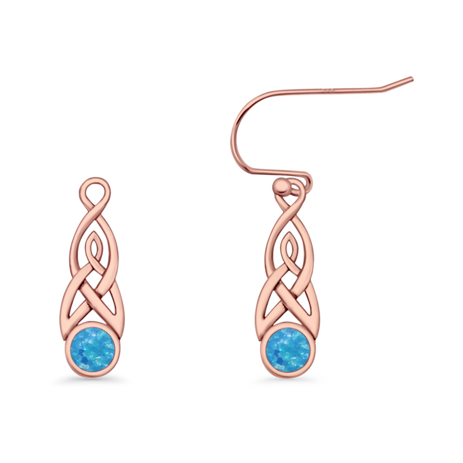 Round Lab Created Opal Trinity Dangle Fishhook Earring 925 Sterling Silver