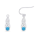 Round Lab Created Opal Trinity Dangle Fishhook Earring 925 Sterling Silver