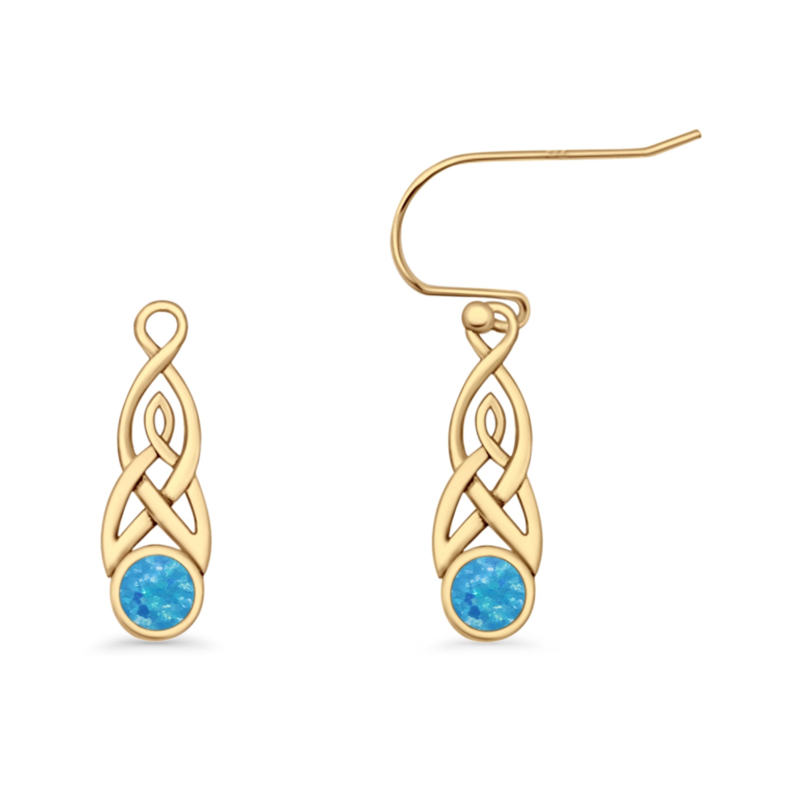 Round Lab Created Opal Trinity Dangle Fishhook Earring 925 Sterling Silver