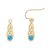 Round Lab Created Opal Trinity Dangle Fishhook Earring 925 Sterling Silver