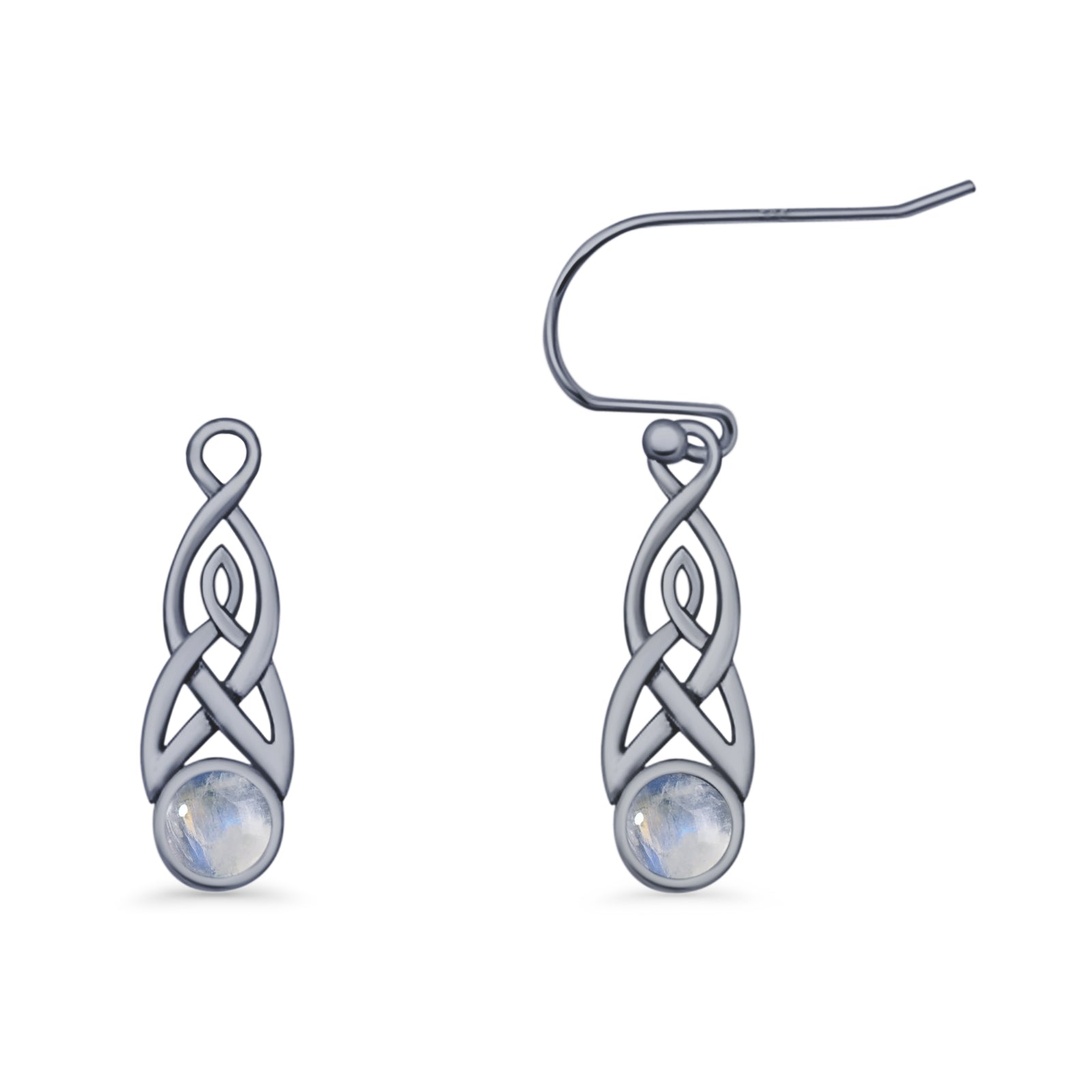 Round Lab Created Opal Trinity Dangle Fishhook Earring 925 Sterling Silver