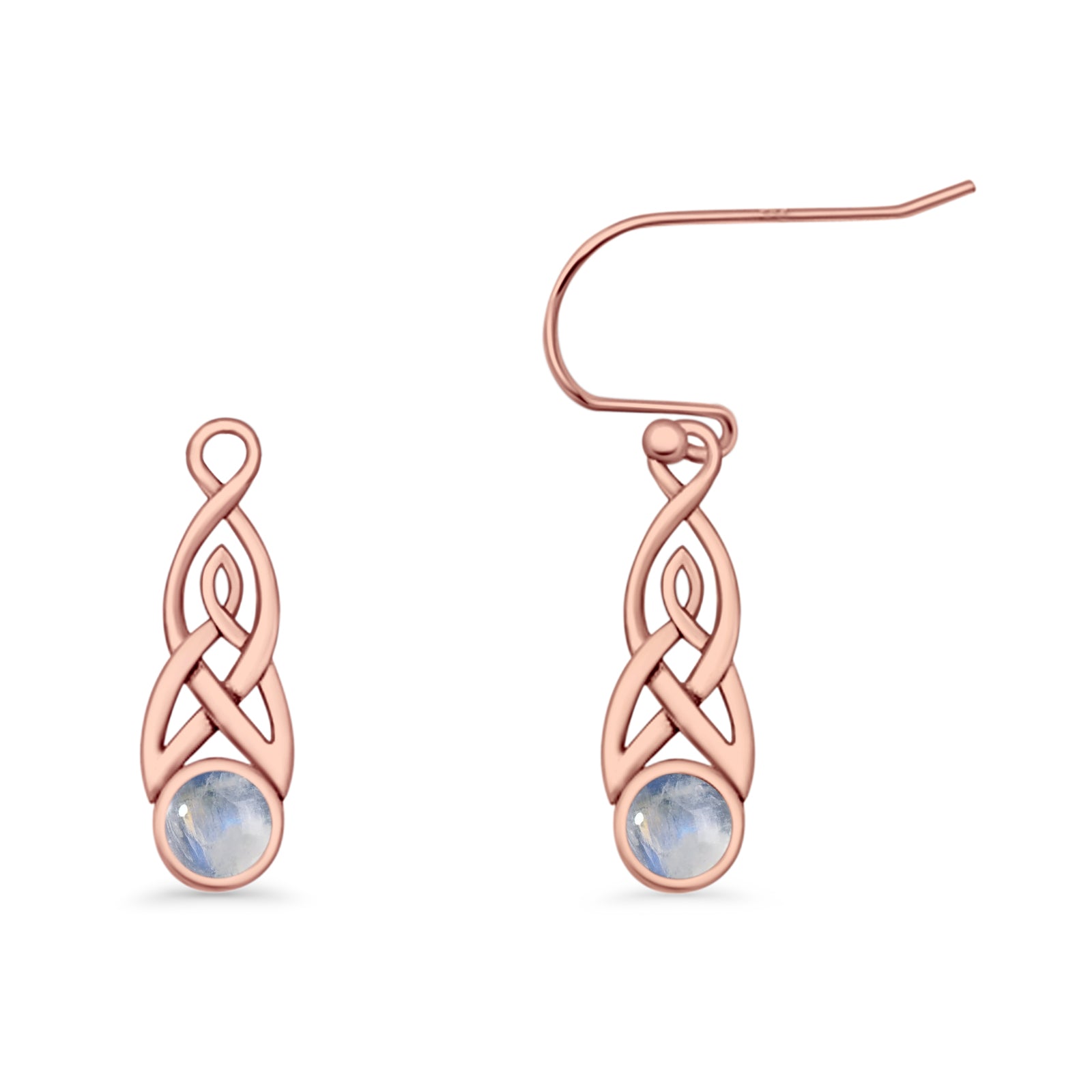 Round Lab Created Opal Trinity Dangle Fishhook Earring 925 Sterling Silver