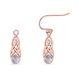 Round Lab Created Opal Trinity Dangle Fishhook Earring 925 Sterling Silver