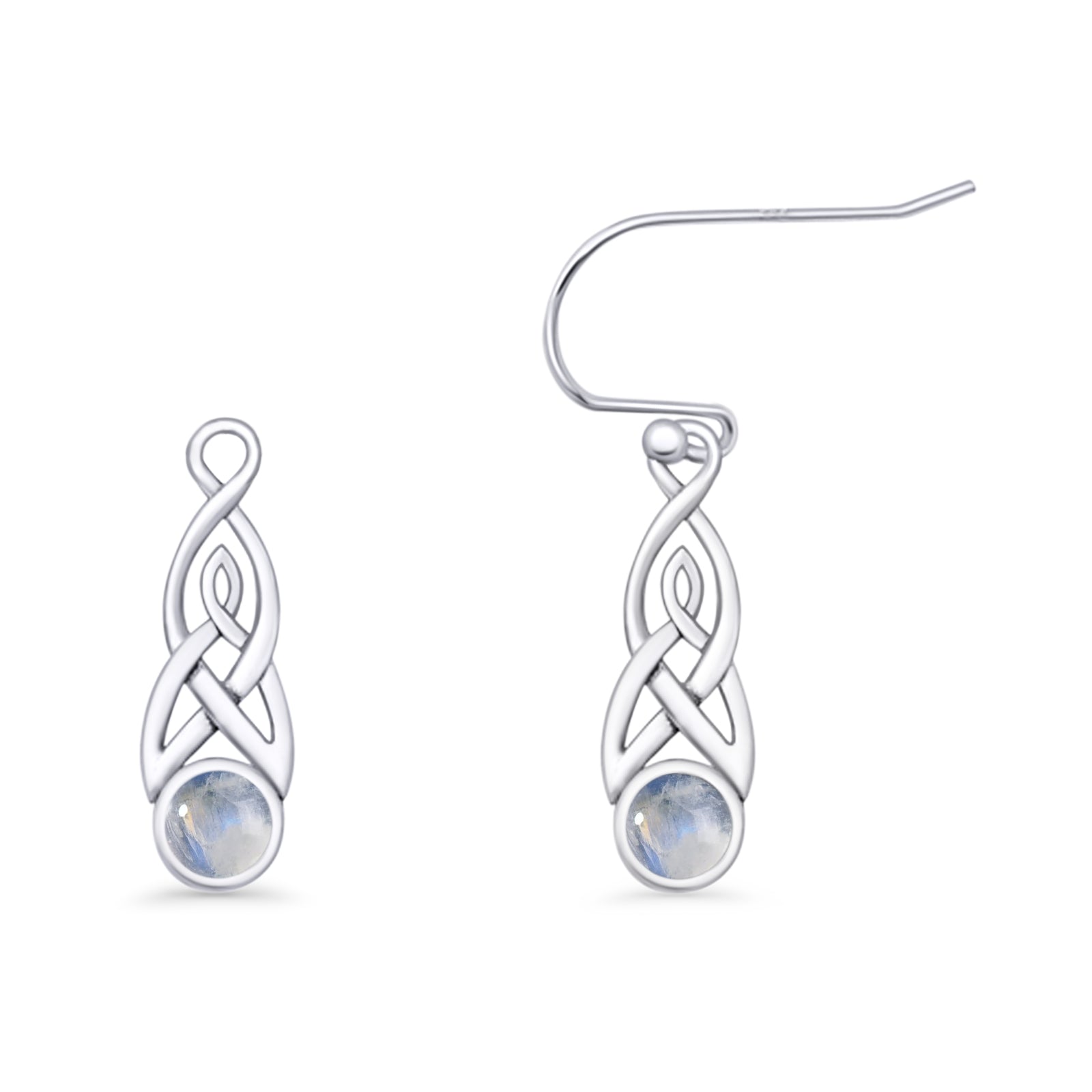 Round Lab Created Opal Trinity Dangle Fishhook Earring 925 Sterling Silver